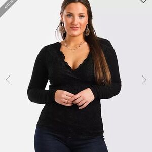BKE Black Lace Long Sleeve Blouse